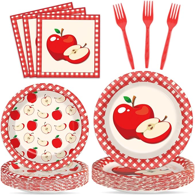 Qyeahkj 100 Pcs Apple Party Supplies Back to School Plates and Napkins Fruit by Qyeahkj