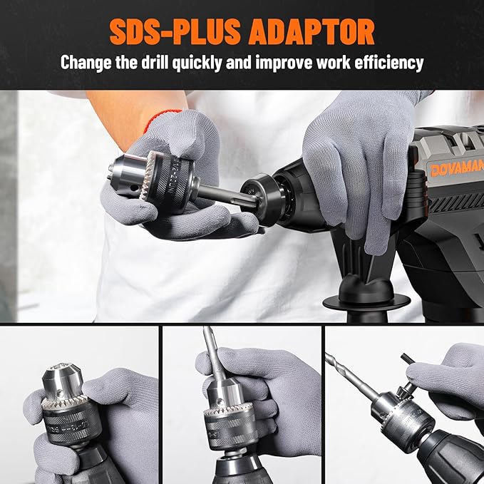RH15A 1-9/16'' SDS-Plus Rotary Hammer Drill, 12.5Amp Heavy Duty Rotary Hammer with 4 Functions, Safety Clutch, Vibration Control, Corded Demolition Hammer for Concrete, Drill Bits and Chisels Included