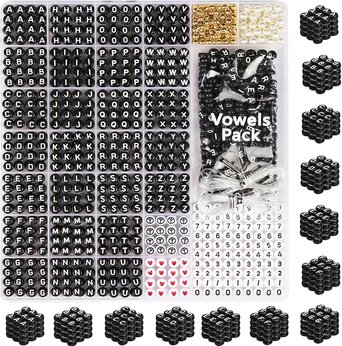 DoDoBeads Black Letter Beads for Bracelets by DoDoBeads