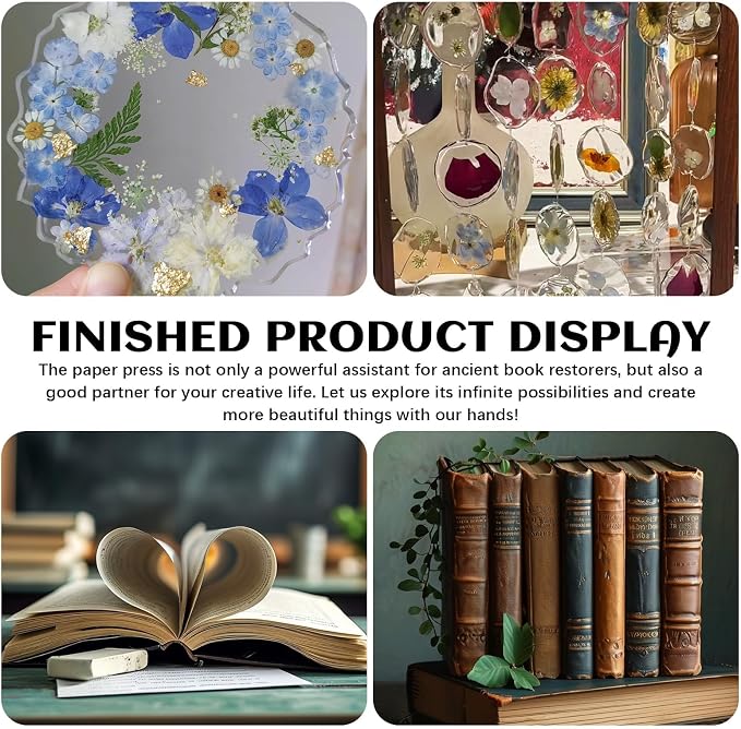 JUPEAN Book Press—7.9”x11.6” Wooden Book Binding Press Bookbinding Kit Flower - Image 7