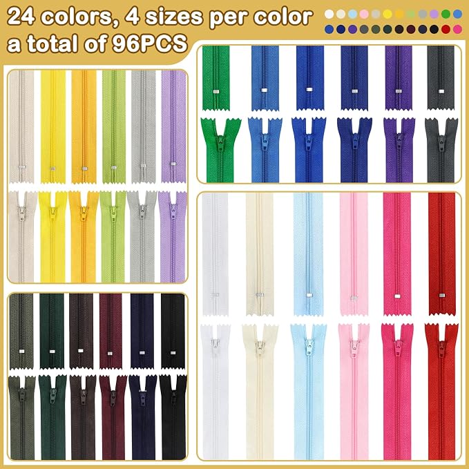 Zippers, DOITEM 96 pcs Zippers for Sewing 6 Inch 8 Inch 10 Inch 12 Inch - Image 3