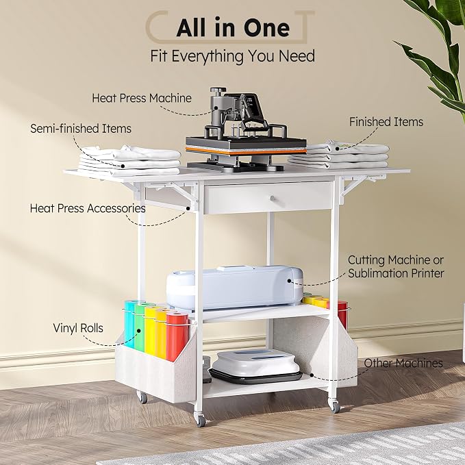  Foldable Heat Press Table—Hold 36 Vinyl Rolls, Movable Heat Press - Image 2
