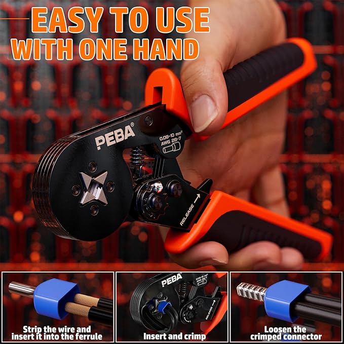 PEBA Ferrule Crimping Tool Kit - 21 Sizes Ferrule Kit & AWG 28-7 Self-Adjusting Square Crimper for Effortless Electrical Wire Ferrules | Ratchet Crimping Tool - Wire Ferrules Connections Kit