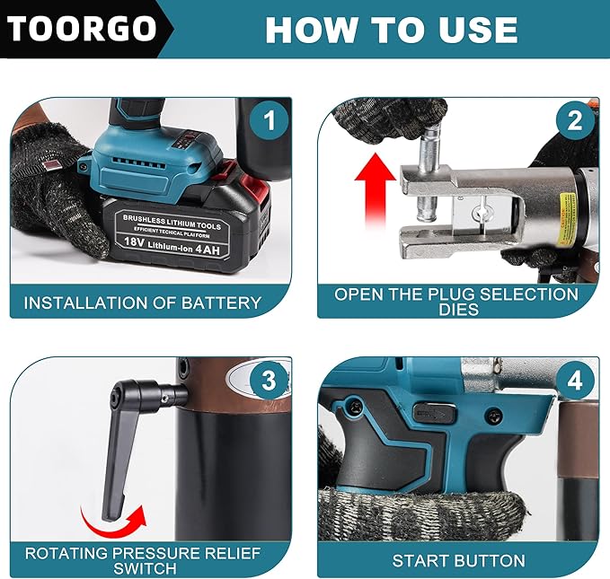 Electric Hydraulic Cable Lug Crimping Tool, 8 AWG to 500 MCM Terminal, Cable, Wire Electric Crimper Tool Kit, Cordless and Portability Battery Crimp Tool Kits with 11 Dies