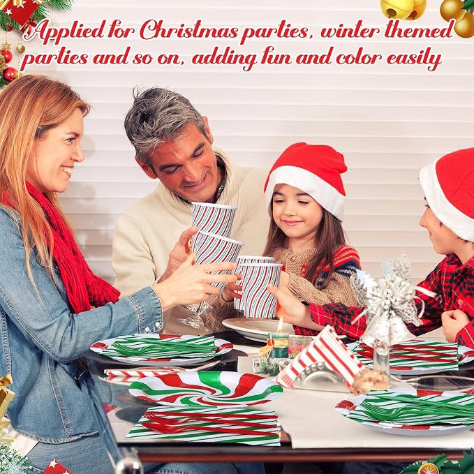 Pickmesh 400 Pcs Christmas Peppermint Candy Paper Plates Napkins Cups Cutlery - Image 5