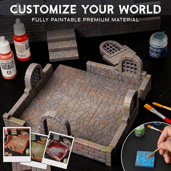 CZYY Magnetic Dungeon Tiles, Basic Set | Double-Sided Texture, Paintable Gray - Image 7
