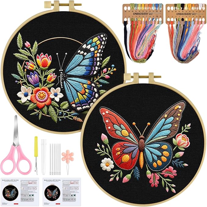 ERKOON Embroidery Kit for Beginners, 2 Set Flower Cross Stitch Set Include by ERKOON