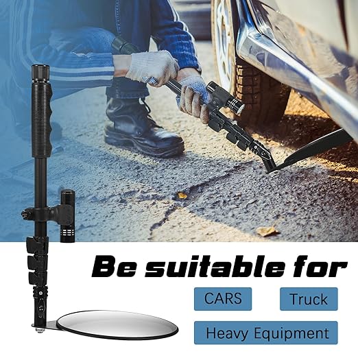 Barydat 4 Pack Under Vehicle Inspection Mirror with Telescoping Handle and Light 8 Inch Diameter Security Angle Adjustment Handheld Inspection Mirror for Under Car Truck Equipment Over Shelf