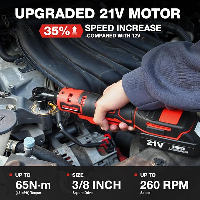 Electric Ratchet Wrench Set, 3/8" 21V Power Ratchet Tools, Cordless Ratchet Wrench, Included 6 Sockets and Charger, Variable Speed & LED Light