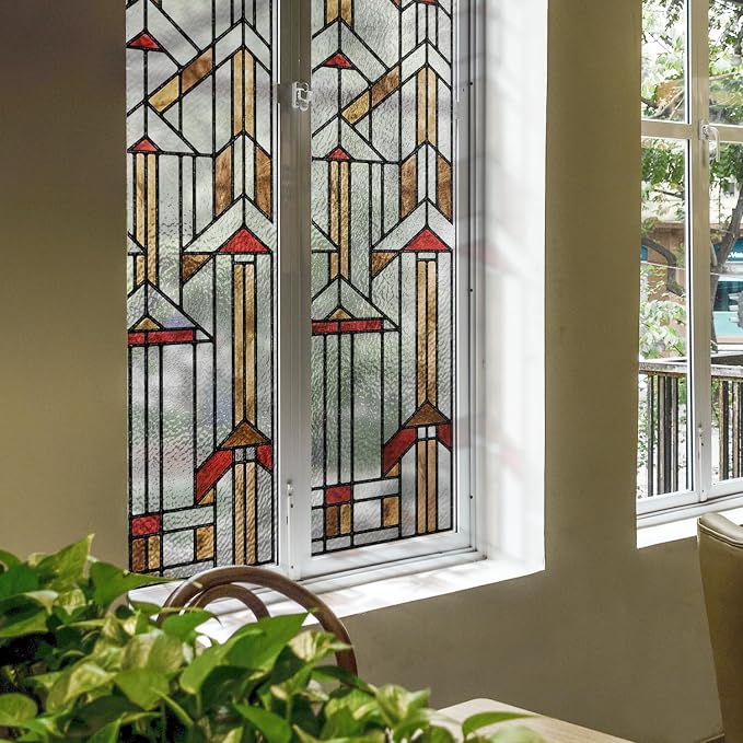 Faux Stained Glass Effect Window Privacy Film, Original Hand Drawn Static Cling by Flortlias