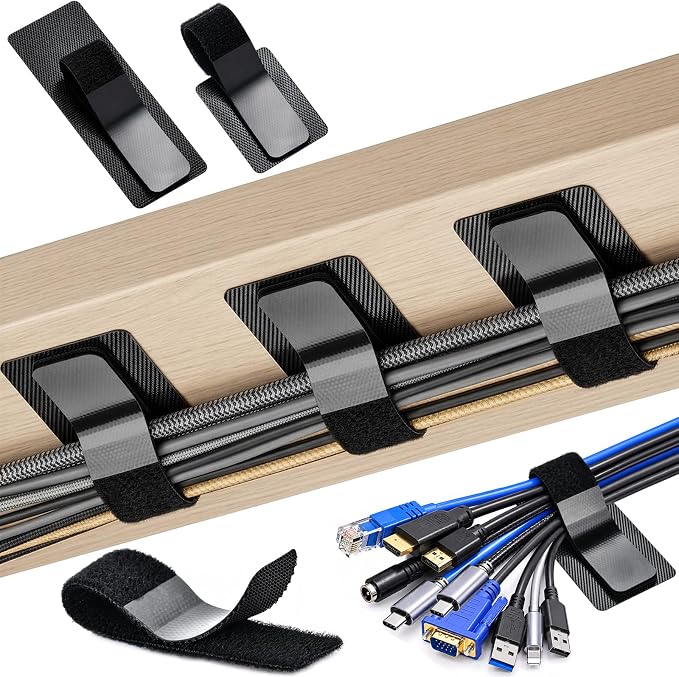 Cable Management Under Desk, 60 Pair Cord Organizer Straps | Reusable hook and by Unknown