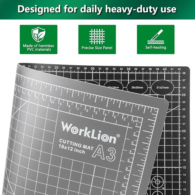 WorkLion Self Healing Cutting Mat: 12''x18'' Double Sided Craft Cutting Mat - Image 2