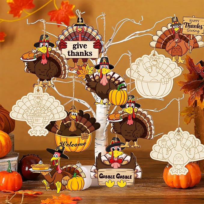 80PCS Wooden Thanksgiving Decoration Turkey Ornaments to Paint Thanksgiving - Image 5