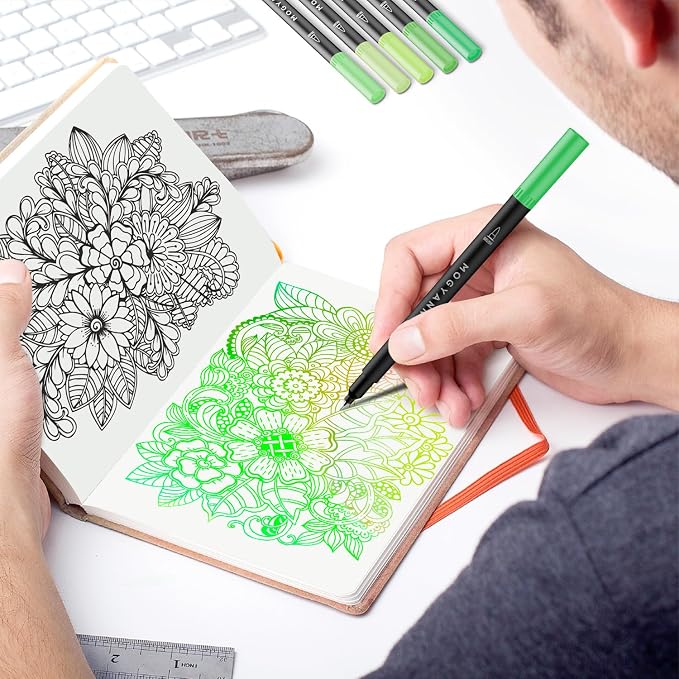 Green Markers, 12 Pack Dual Brush Pens Drawing Markers - Image 4