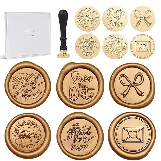 UNIQOOO 6 Pcs Wax Seal Stamp Set, Blessing Sealing Stamper Kit, Wooden Handle by UNIQOOO