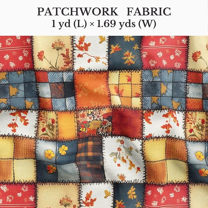 Autumn Patchwork Cotton Fabric Panel 61 x 36.6 Inches, Vintage Quilt Style - Image 2