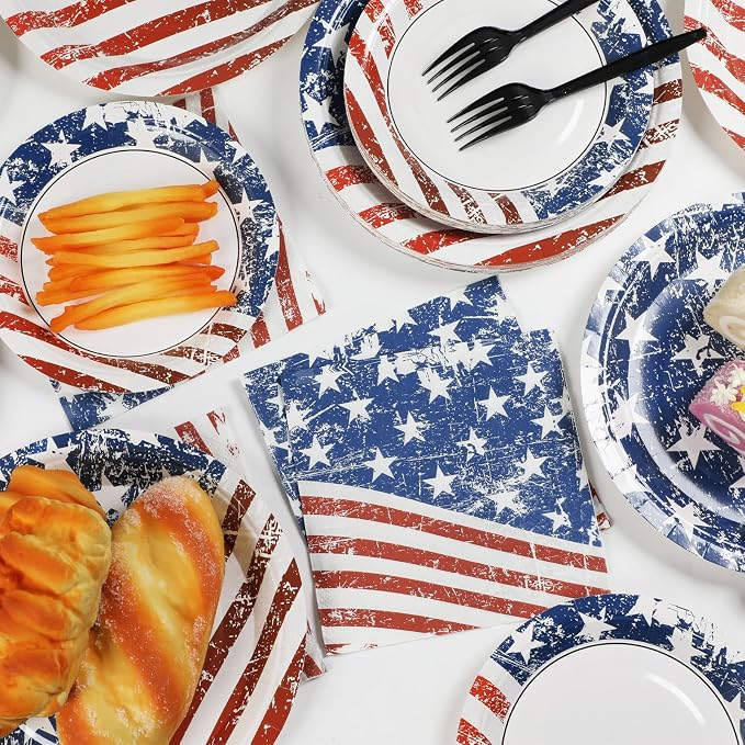 50 Guests 4th of July Paper Plates Napkins Forks American Flag Tableware Set - Image 5