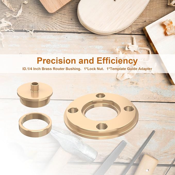 Template Guide Adapter, 1/4 Inch Solid Brass Routing Guide Bushings for Router Templates, Universal Quick Change Bushing Perfect for Routing Bushing Template