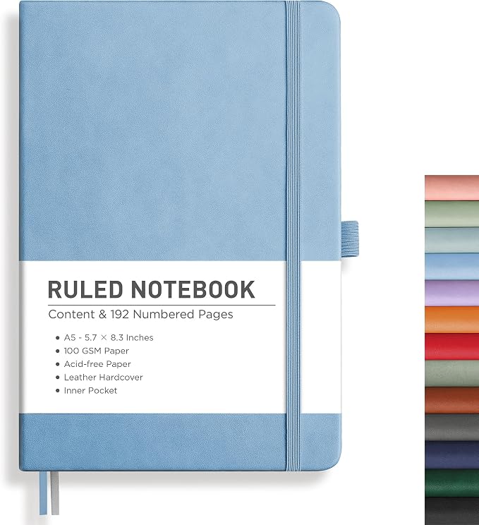 RETTACY Lined Journal Notebook, 192 Numbered Pages, A5 Size | Leather Hardcover by RETTACY