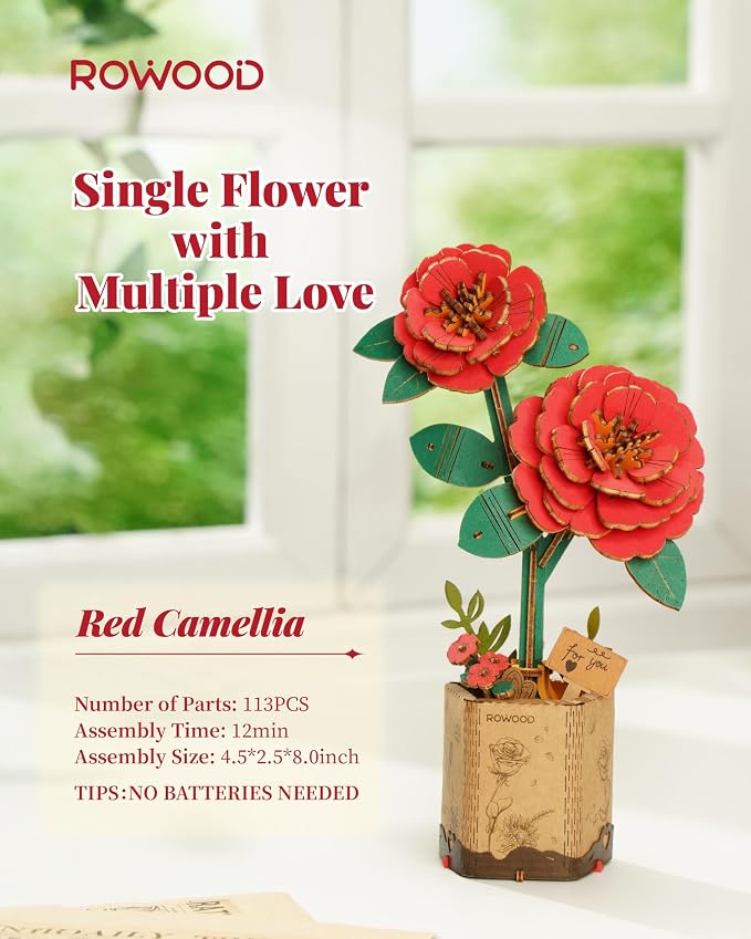 rowood 3D Puzzle, Mother's Day DIY Wooden Flower Craft Kit Building Set - Image 3