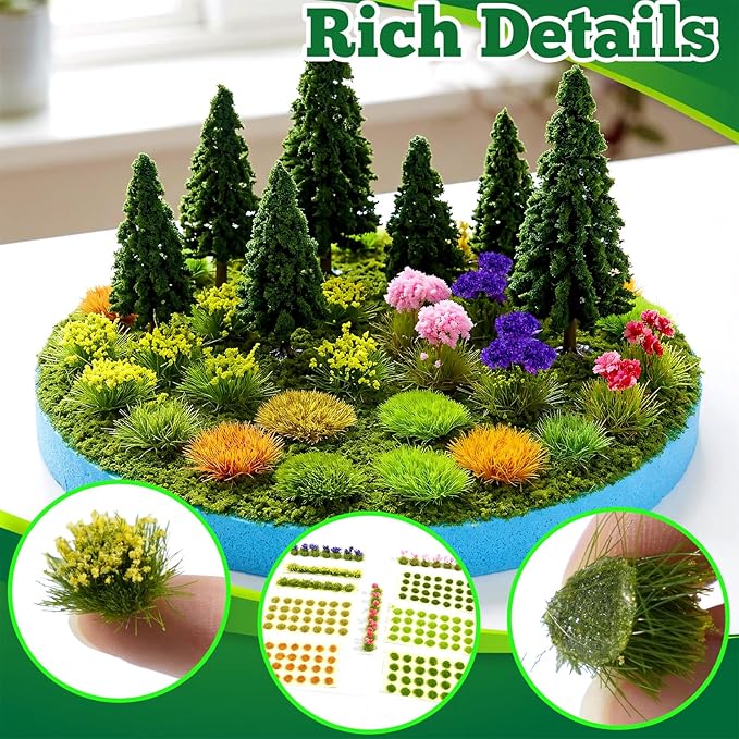 Warmtree 175 Pcs Static Grass Bushy Tufts Miniature Colorful Flower Cluster - Image 4