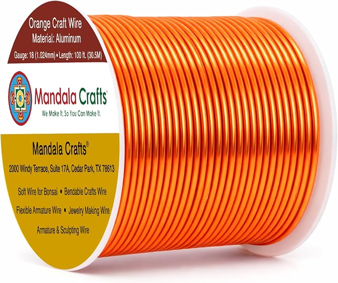 Mandala Crafts 18 Gauge Orange Anodized Aluminum Craft Wire, 100 FT | Colored by MandalaCrafts
