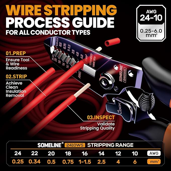 SOMELINE Wire Terminal Crimping Tool Kit,2.8/3.9/4.8/6.3mm Male Female Disconnect Terminals,AWG 24-14 Crimping Pliers for Molex 2.13/2.36mm, AMP - TE CONNECTIVITY Connectors,With Wire Stripper Set