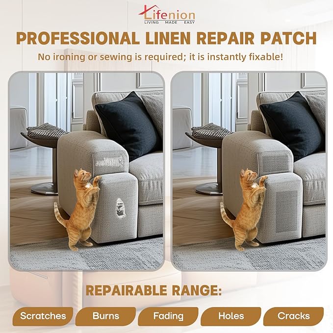 Fabric Repair Patches, Linen Self-Adhesive Fabric Repair Tape, Strong Sticky Linen Patch for Sofas, Tote Bags, Clothing, Car Seats, Furniture（Brown, 3.5X79 inch）
