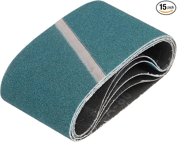 HARFINGTON 3-1/2 x 15-1/2 Inch Sanding Belts, 15 Pcs 80 Grit Zirconia Abrasive Belt Sander File Belt for Woodworking, Metal Polishing, Knife Sharpener