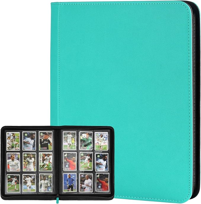 360 Cards Ringless 9-Pocket Side Loading Trading Card Binder, PU Zipper Fixed by GERMUN