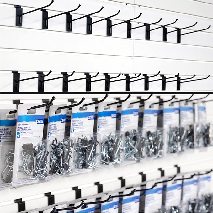 POETISKE Slatwall Hooks 32PC 4 Inch Slatwall Accessories - Heavy Duty Pegboard Gridwall Hooks for Retail & Garage Organization - Black