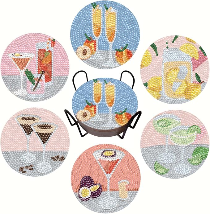 6 Pcs Cocktail Diamond Painting Coasters Kits by Bulerrylulu