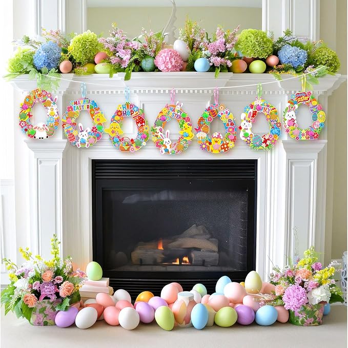 Hollowfly 48 Sets Easter Wreath Craft Kits DIY Easter Egg Wreath Hanging - Image 5