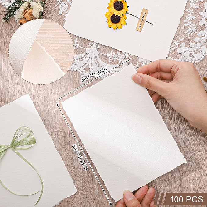 100 Sheets Deckled Edge Paper 4x6 inches, 160 GSM Handmade Paper, - Image 2