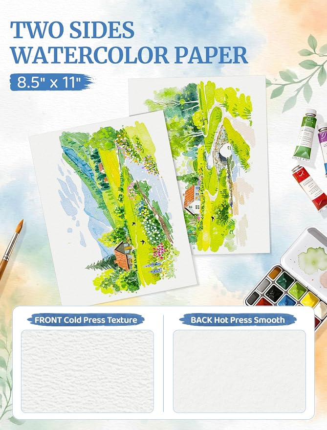 90 Sheets Watercolor Paper 8.5 x 11, 110 LB/230 GSM Water Color Paper 8.5x11 - Image 3