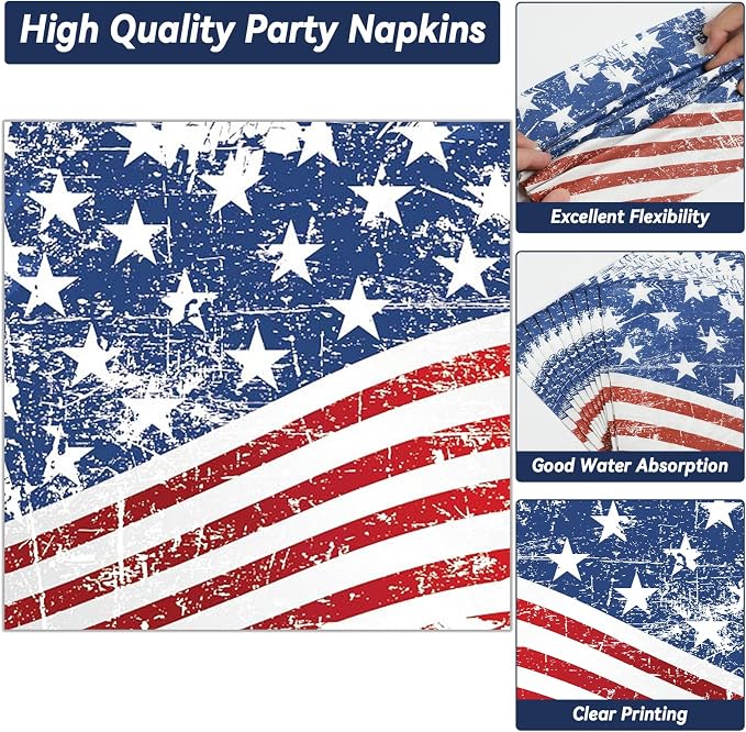 50 Guests 4th of July Paper Plates Napkins Forks American Flag Tableware Set - Image 4