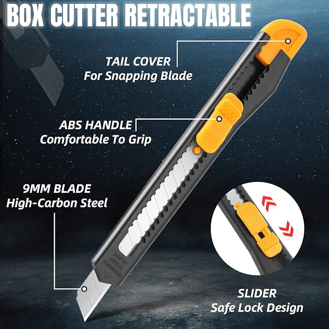 4 Pack Box Cutter Retractable, Utility Knife 9MM Wide Snap-Off Blades, Exacto - Image 5