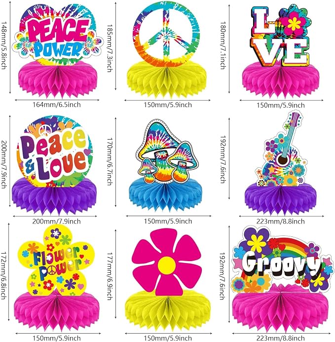 Tevxj 60's Hippie Party Honeycomb Centerpieces 70's Themed Party Supplies Table - Image 2