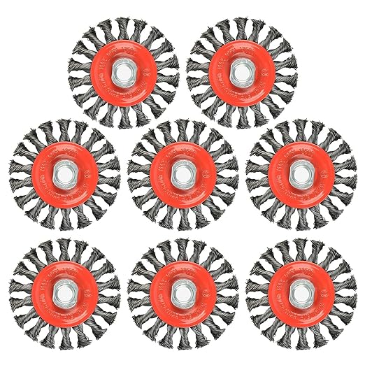 A A IN 8Pack Wire Wheel for Angle Grinder, 4 Inch Twisted Knotted Grinder Wire Wheel Brush with 5/8"-11 Threaded Arbor for Angle Grinder,Carbon Steel Wire Cup Brush for Rust,Corrosion,Paint Removal