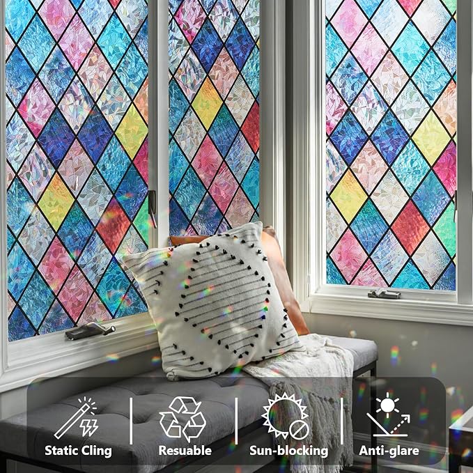 Window Privacy Film Stained Glass 35.4" x 78.7" Rainbow | Static cling – no glue - Image 6