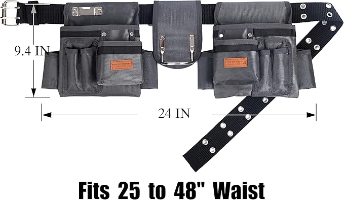 Tool Belt,12 Pockets Tool Belts for Men, Heavy Duty Carpenter/Construction/DIY'er/Electrician .Double layer thickened polyester fiber with waterproof coating.
