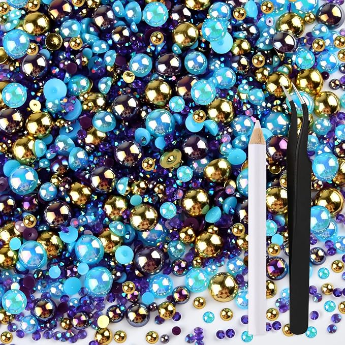 ASTARON 50g Mix Flatback Rhinestones Half Pearls by ASTARON