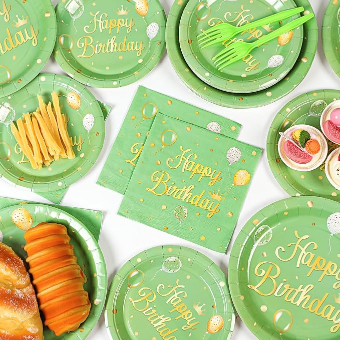 Qyeahkj 100 Pcs Sage Green Birthday Party Supplies Olive Green Gold Paper - Image 5