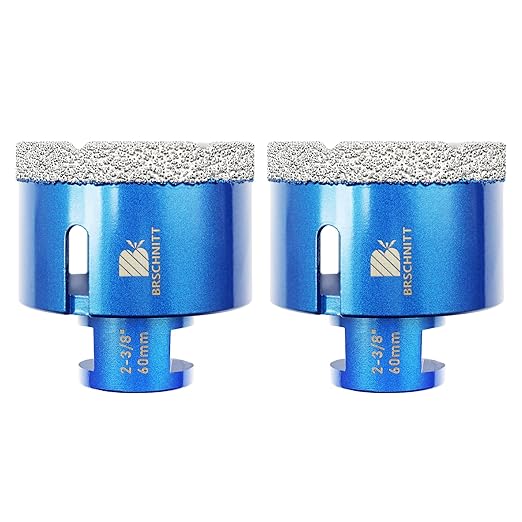 60mm Diamond Core Drill Bit for Porcelain Tile Ceramic Marble Granite Drilling,BRSCHNITT 2pcs Vacuum Brazed Diamond Hole Saw with 5/8-11 Thread (60mm 2pcs)