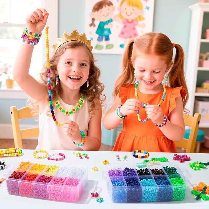 Simetufy 7200Pcs Pony Beads Bulk, 20 Assorted Colors 6x9MM Kandi Beads Kit - Image 2