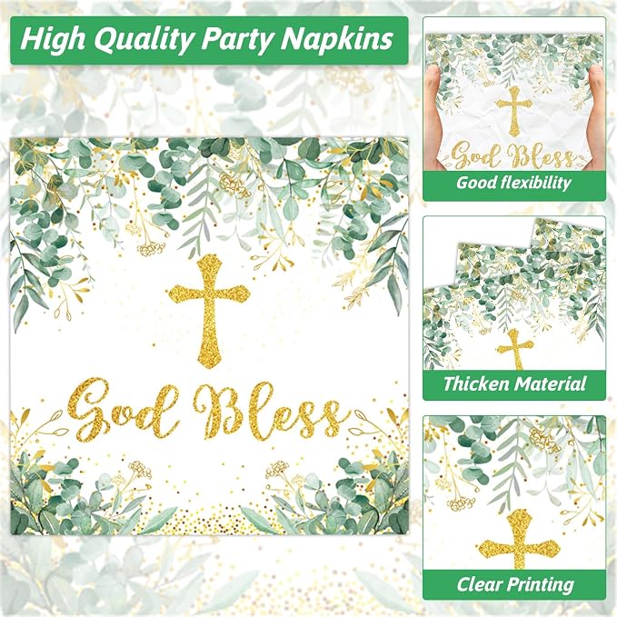 Naozinebi 200Pcs God Bless Baptism Plates Napkins First Holy Communion Party - Image 4