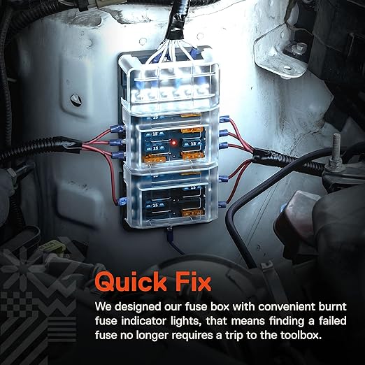True Mods 12 Way Fuse Block with 12 Ground Negative Busbar for Automotive [12V - 32V DC] [100 Amp Max] [Modular Design] [ATC/ATO Fuses] [LED Indicator] Auto Marine Ground Terminal Fuse Box