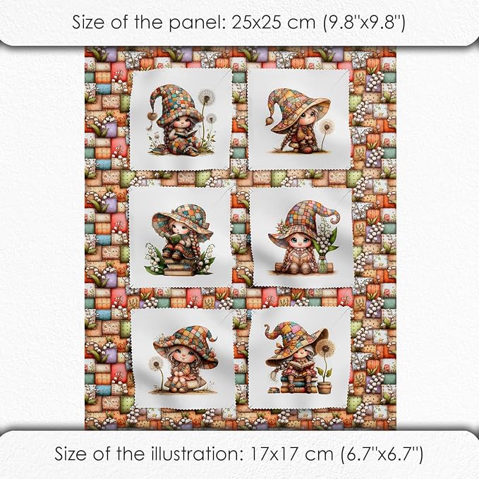 Patchwork Forest Girl Cotton Fabric Panel – Six 10×10 inch Designs + Bonus - Image 6