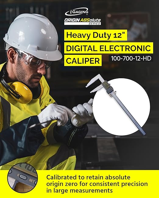iGAGING Absolute Origin Heavy Duty 12" Digital Caliper, IP54 Electronic, SPC/USB Output Port, Inch & Metric Modes, Case, Manual, Battery