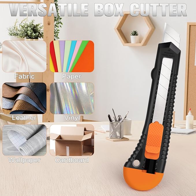 Box Cutter, Utility Knife, 16 Pack Box Cutter Retractable, Box Cutter Knife for Cardboard, Paper, Vinyl, Retractable Utility Knife Heavy Duty, 18mm Wide Snap-Off Blade, Box Cutters